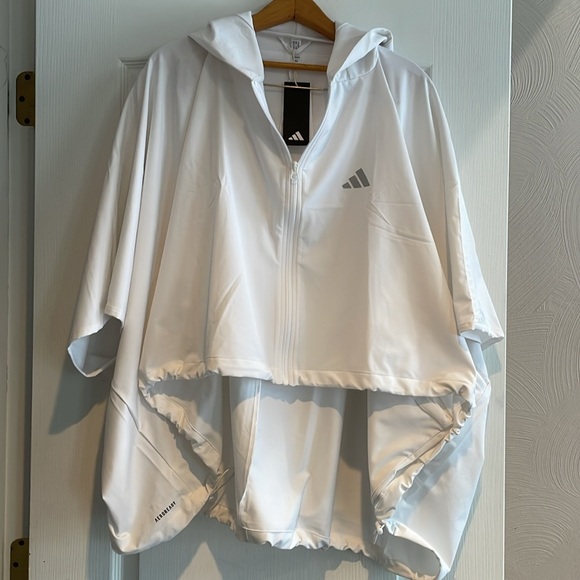 Adidas Tennis Premium Wind Jacket Poncho White Hooded Womens M NWT Loose fit - Picture 5 of 12